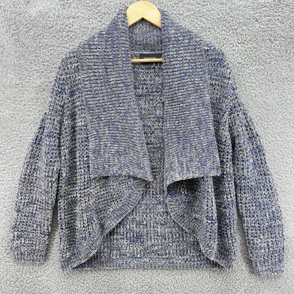 MINKPINK Women's XS Oversized Chunky Knit Blue Gray Layered Casual Cardigan
